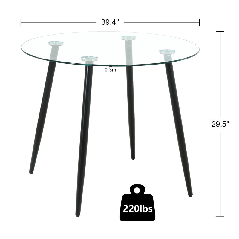 Oliver Modern Round Dining Table Tempered Glass Top With Sturdy